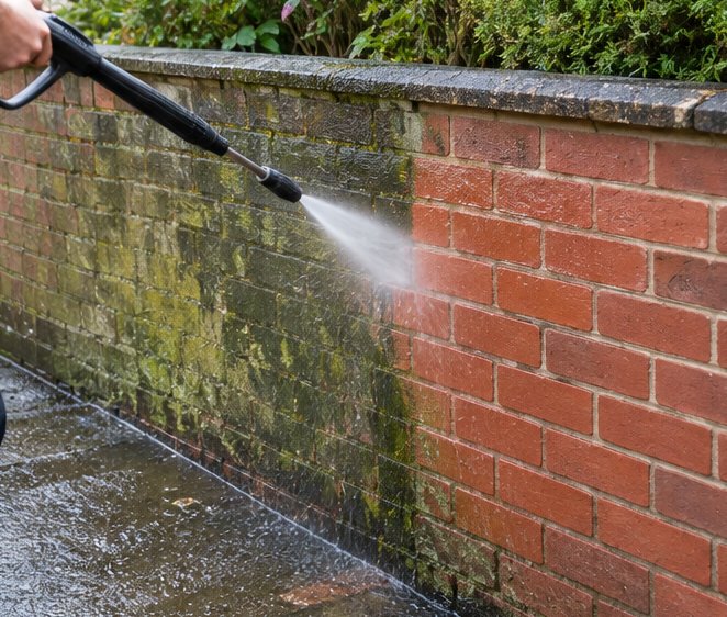 Brick Wall Algae Removal - before and after